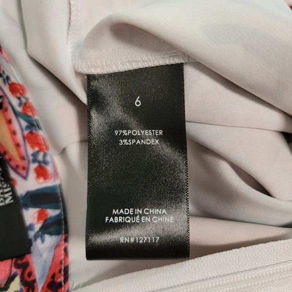 Badgley Mischka Size 6 Paisley Wide Leg Pants Red Multi Stretch Crepe Floral - Picture 9 of 12